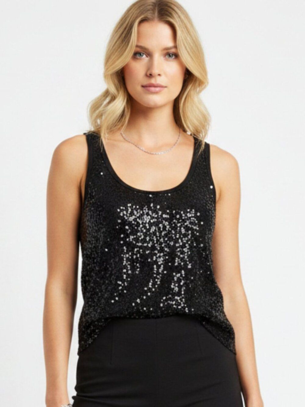 J Crew Black Sleeveless Sequins Trim Tank Top M